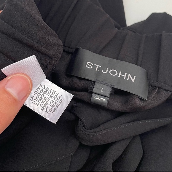 St. John crepe tie wrap bow crepe pants pull on black size 2 office luxury solid - Picture 12 of 13